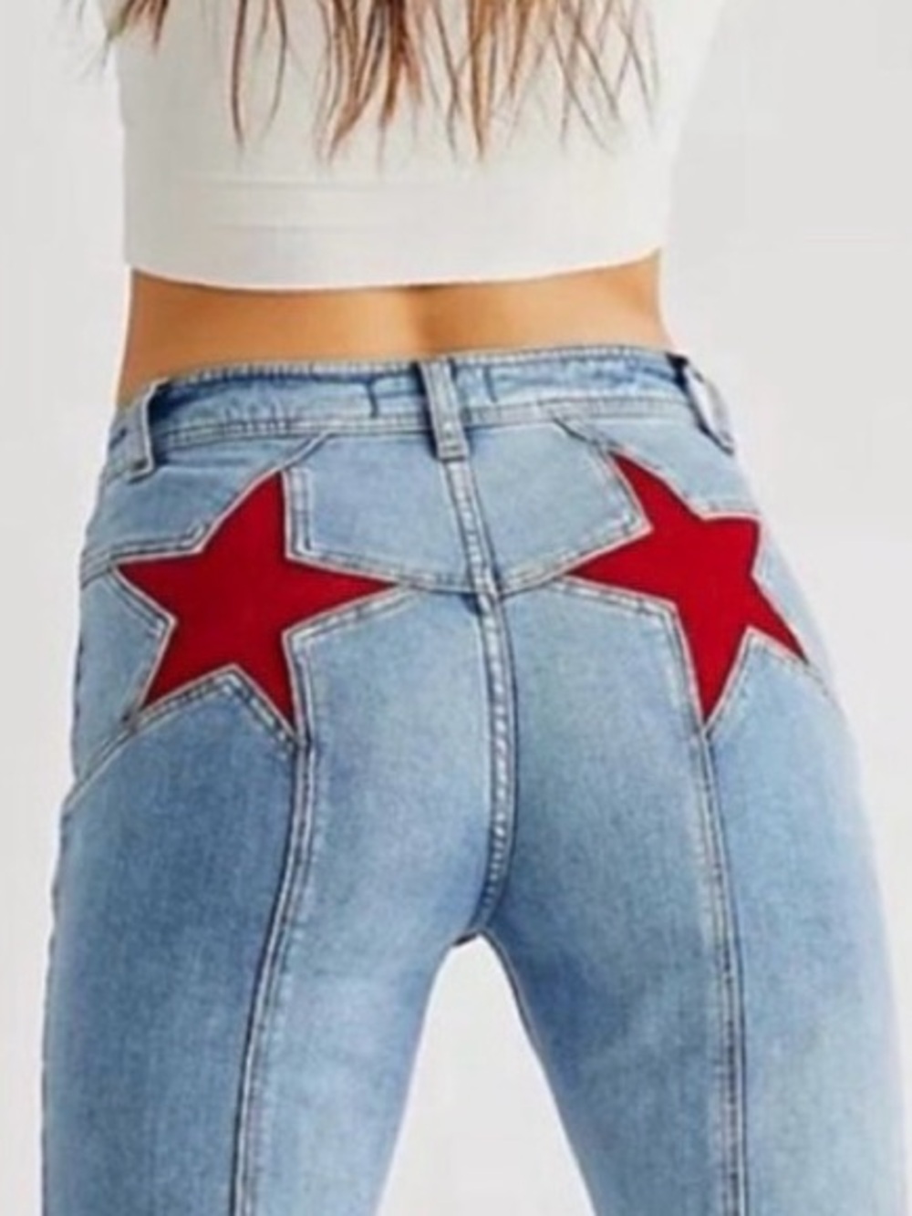 We The Free Firecracker High Rise Red Suede Star Flare Jean - Picture 4 of 13